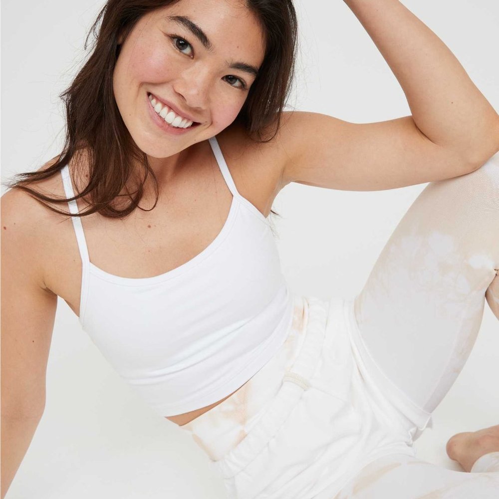 Aerie Offline the Hugger Longline Racerback Sports Bra, White, Size M